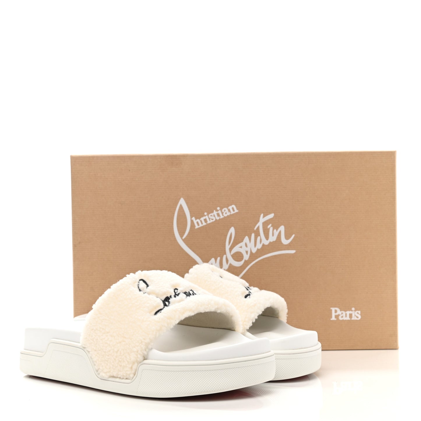 Faux Shearling Embroidered Pool Donna Flat Slide Sandals 39 White