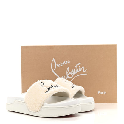 Christian Louboutin Faux Shearling Embroidered Pool Donna Flat Slide Sandals 39 White 10 of 10