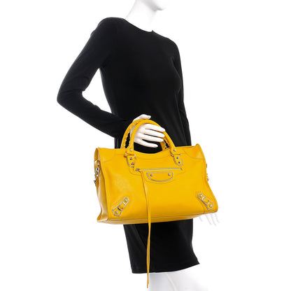 Balenciaga Chevre Silver Metallic Edge Hardware City Jaune Epi 3 of 8