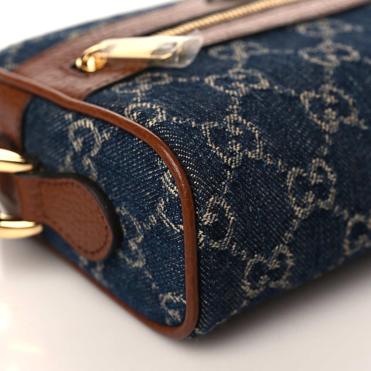 New Denim GG Monogram Dollar Calfskin Mini Ophidia Shoulder Bag Blue Tea Cuir Epilog
