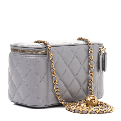 Chanel Lambskin Quilted Small Pearl Crush Vanity Case With Chain Grey 3 of 12
