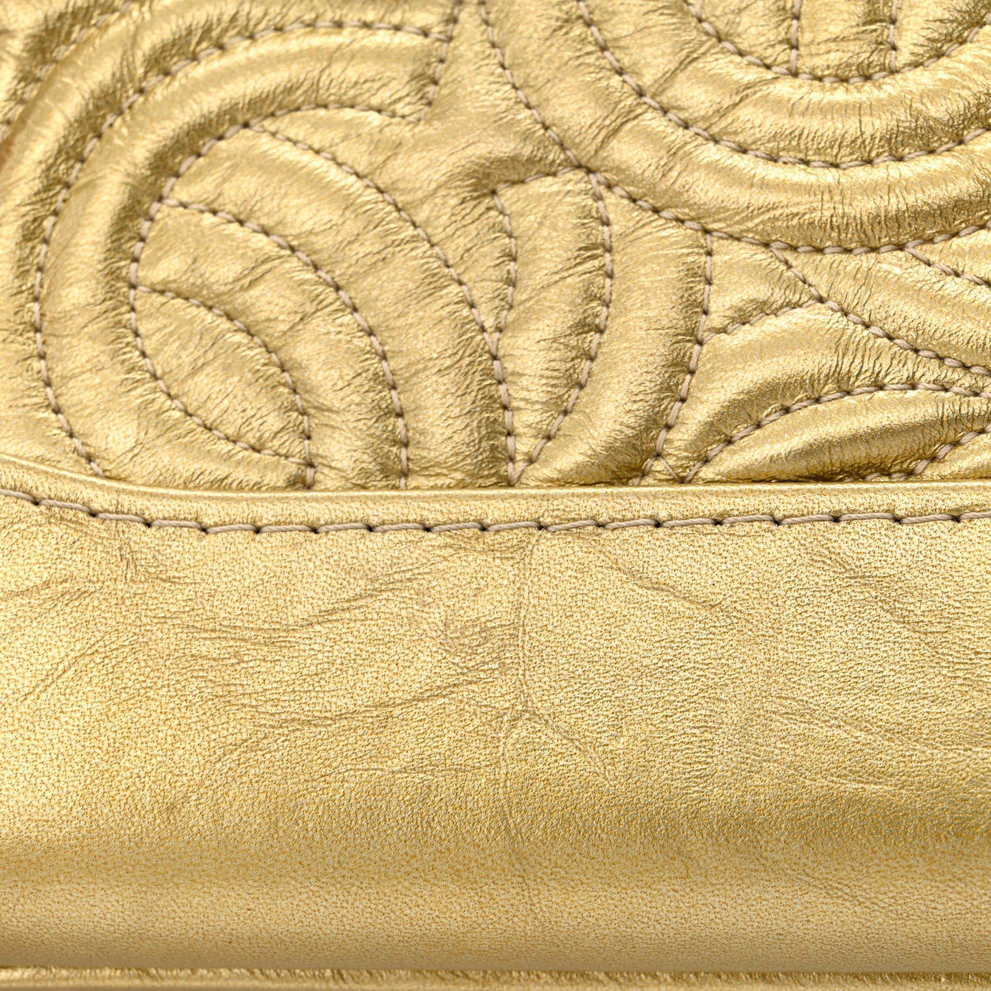 Metallic Aged Calfskin CC Quilted Small Gabrielle Hobo Gold