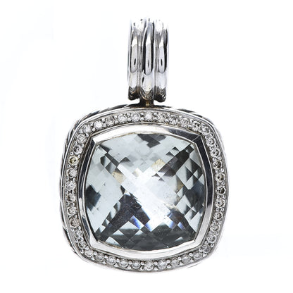 David Yurman Sterling Silver Diamond Prasiolite 14mm Albion Enhancer Pendant 1 of 4