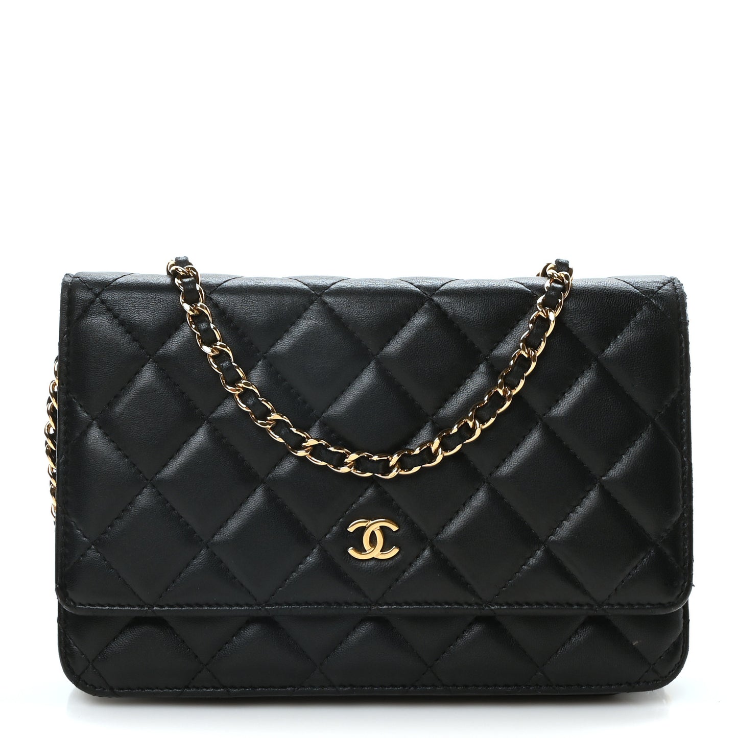 Lambskin Quilted Wallet On Chain WOC Black