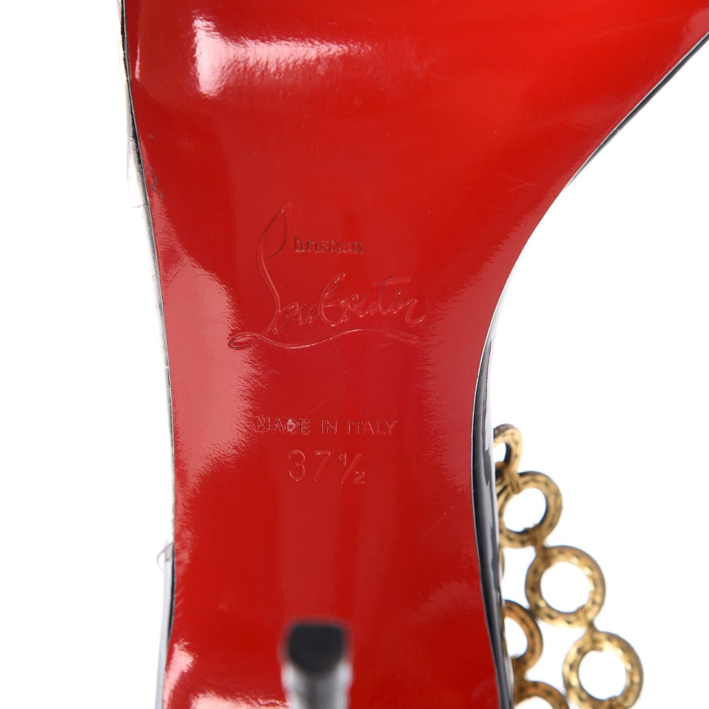 Patent PVC Malaika Half Dorsay 120 Pumps 37.5 Black Gold