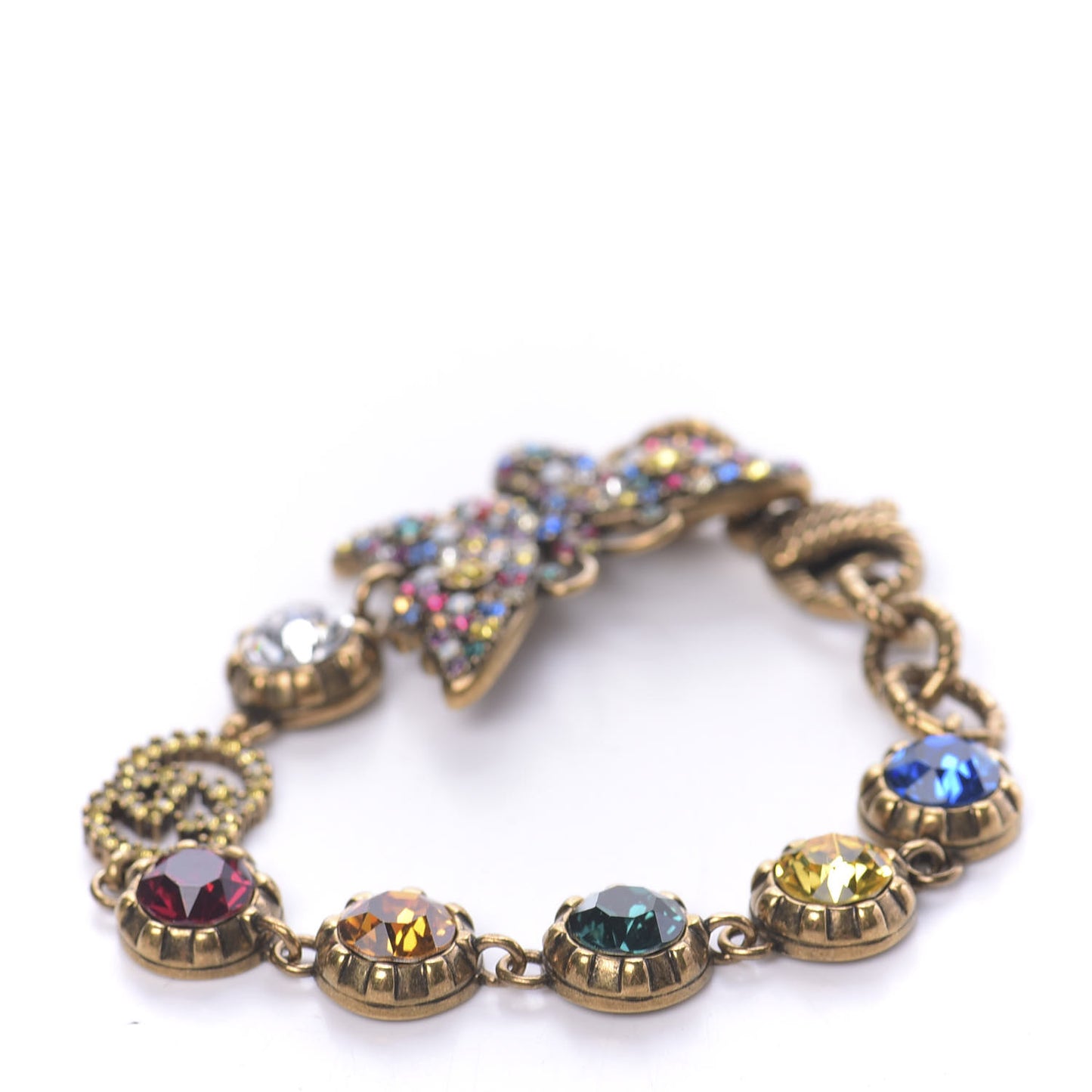 Crystal Butterfly Bracelet Aged Gold Multicolor