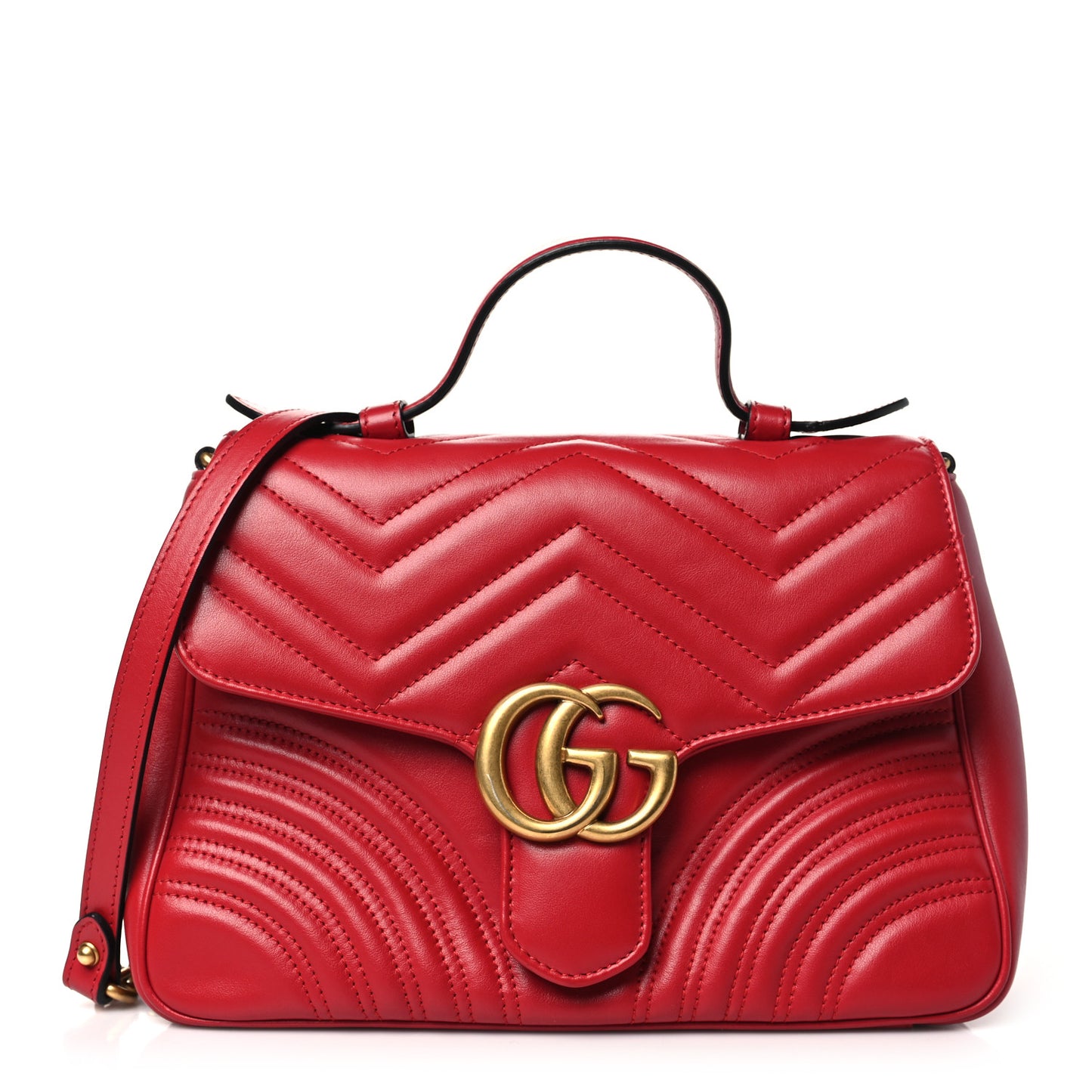 Calfskin Matelasse Small GG Marmont Top Handle Shoulder Bag Hibiscus Red