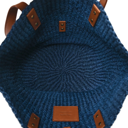 Saint Laurent Raffia Calfskin Medium Panier Tote Blue 5 of 9