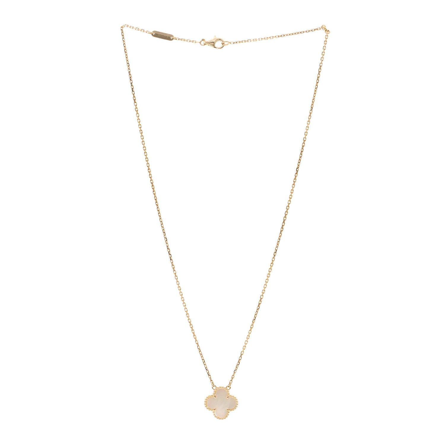 Van Cleef & Arpels 18K Yellow Gold Mother of Pearl Vintage Alhambra Pendant Necklace 3 of 5