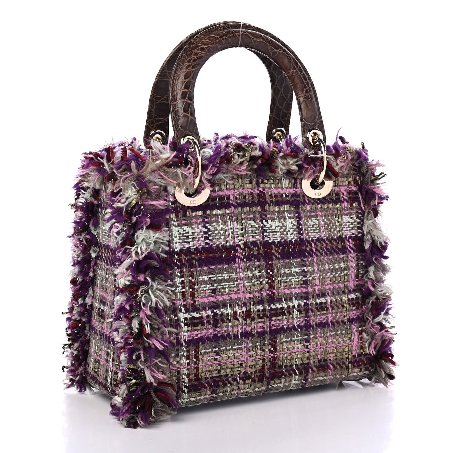 Tweed Fringe Medium Lady Dior Purple