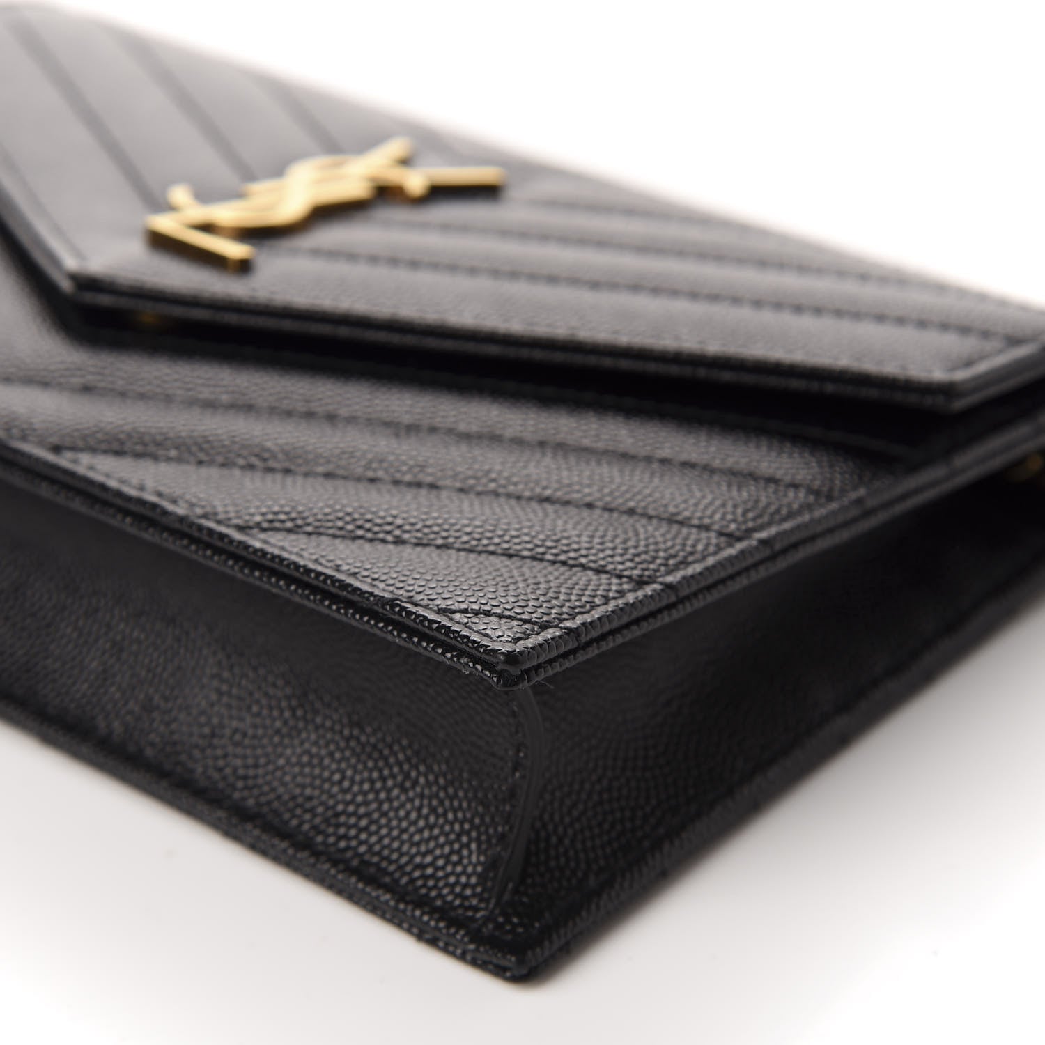 Saint Laurent Grain De Poudre Matelasse Chevron Monogram Envelope Chain Wallet Black 7 of 11