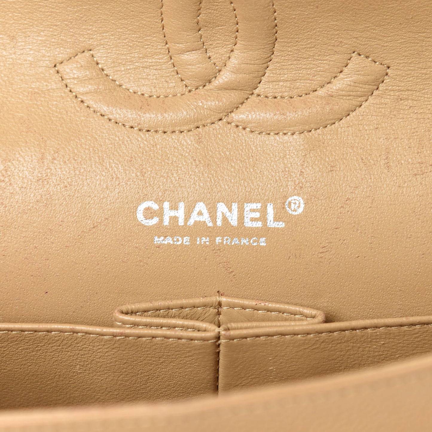 Caviar Quilted Medium Double Flap Beige