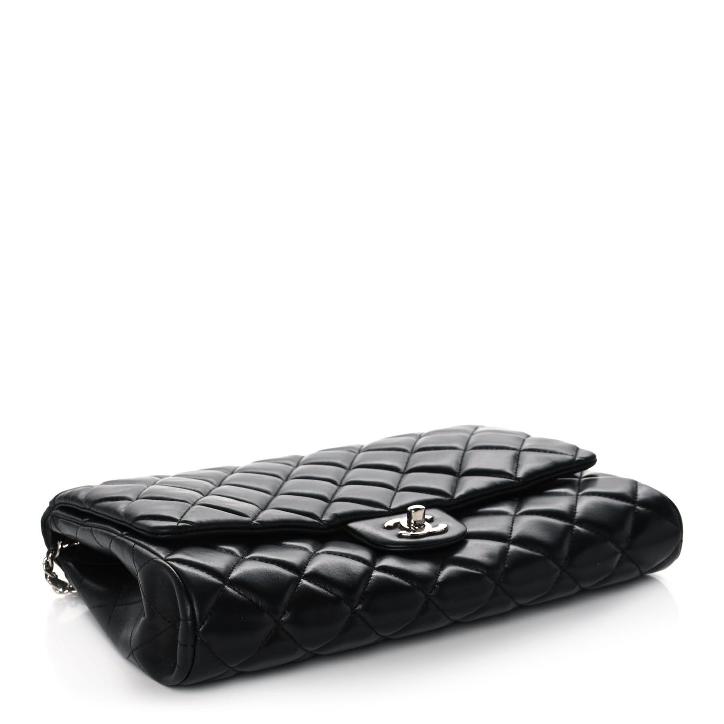 Lambskin Quilted Clutch With Chain Flap Black