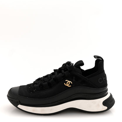 Chanel Velvet Calfskin Mixed Fibers CC Sneakers 36 Black 1 of 12