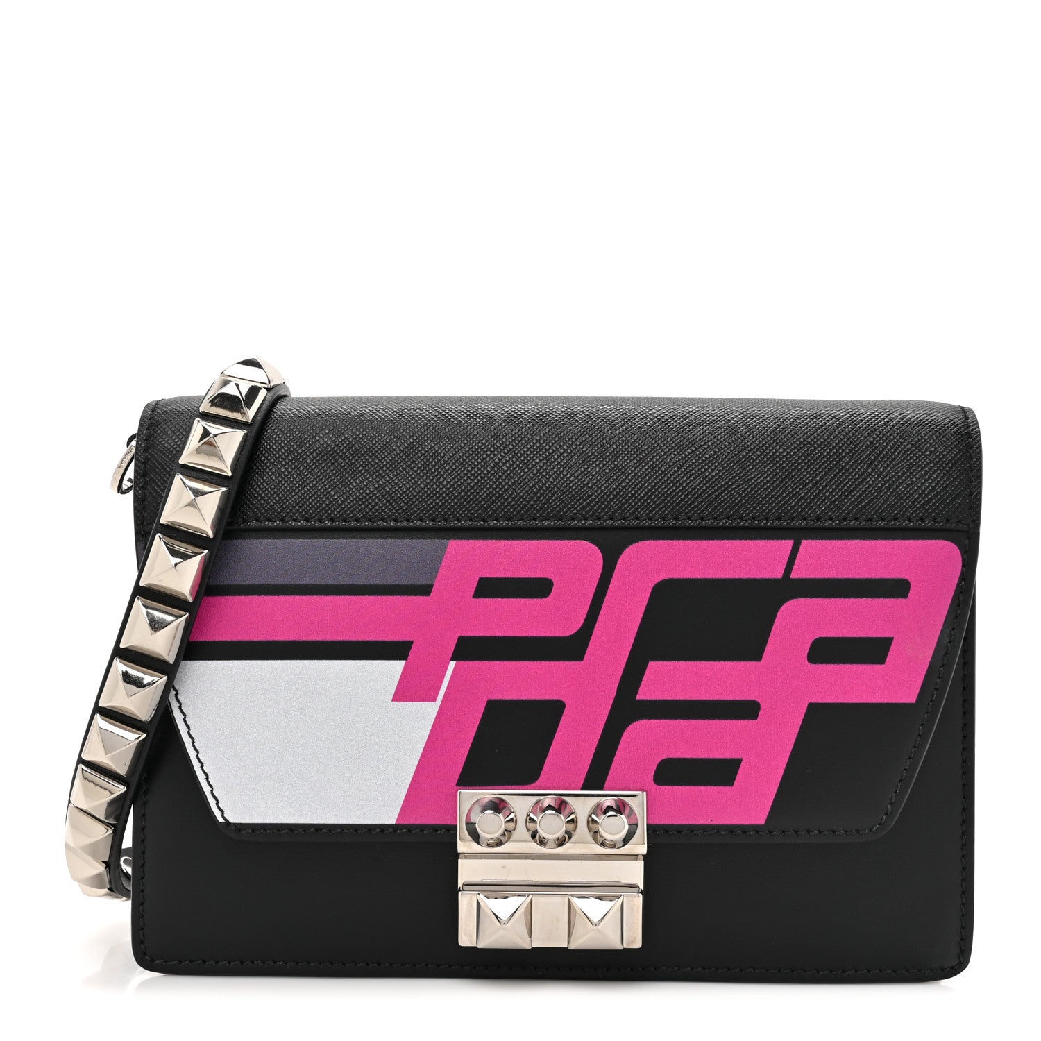 Prada City Calfskin Saffiano Racing Logo Elektra Shoulder Bag Fuxia Black 1 of 10