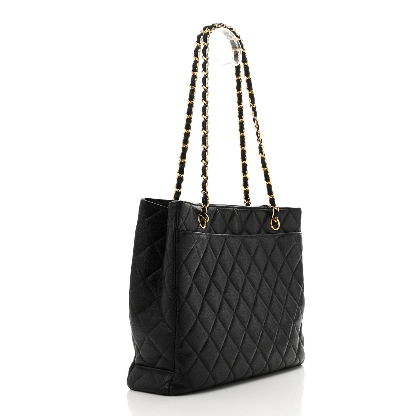 Caviar Quilted Shopping Tote Black