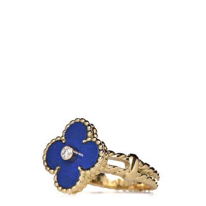 Van Cleef & Arpels 18K Yellow Gold Diamond Lapis Lazuli Vintage Alhambra Ring 52 6 3 of 7