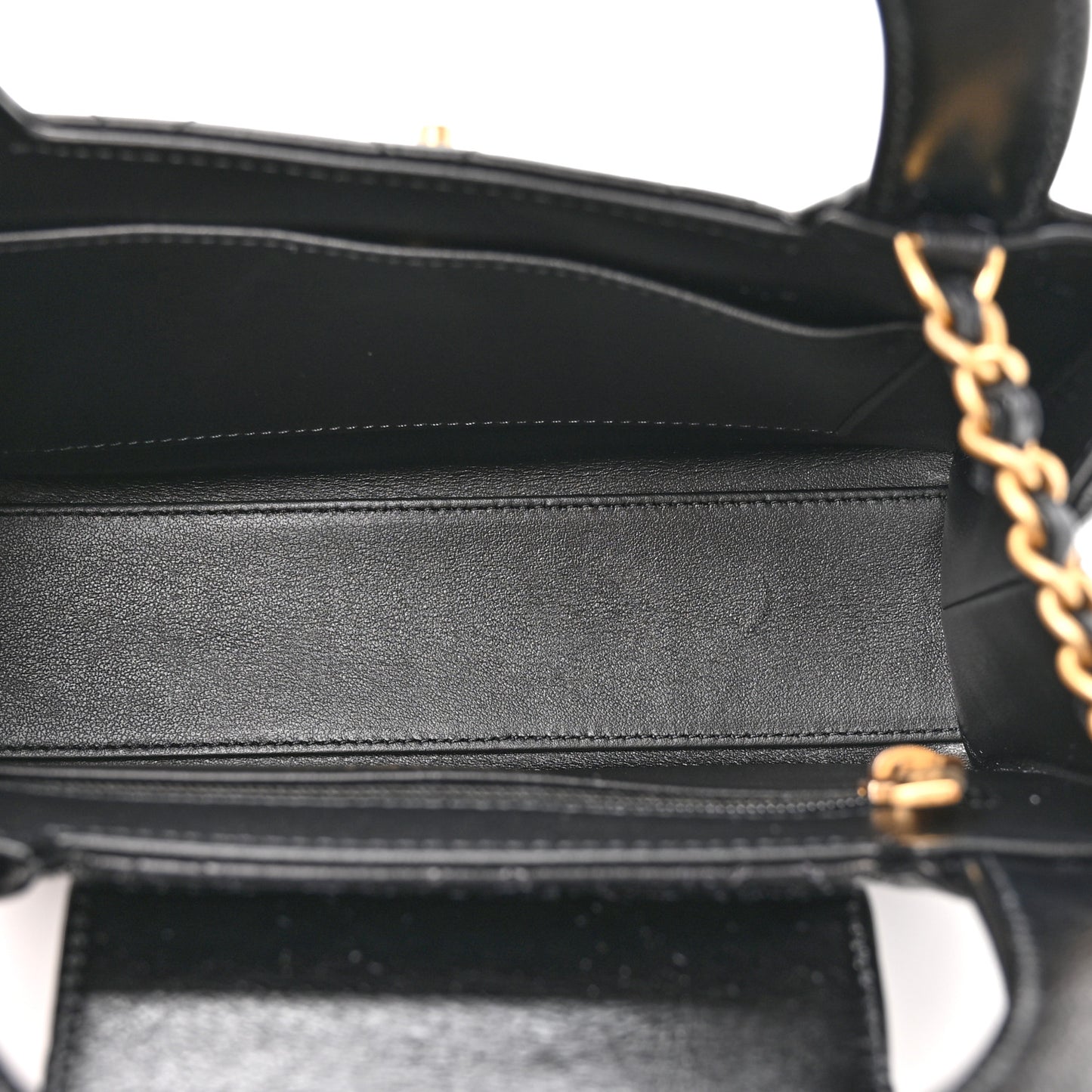 Shiny Aged Calfskin Quilted Nano Kelly Shopper Black