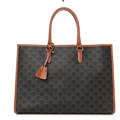 Celine Triomphe Canvas Calfskin Horizontal Cabas Tan 1 of 13
