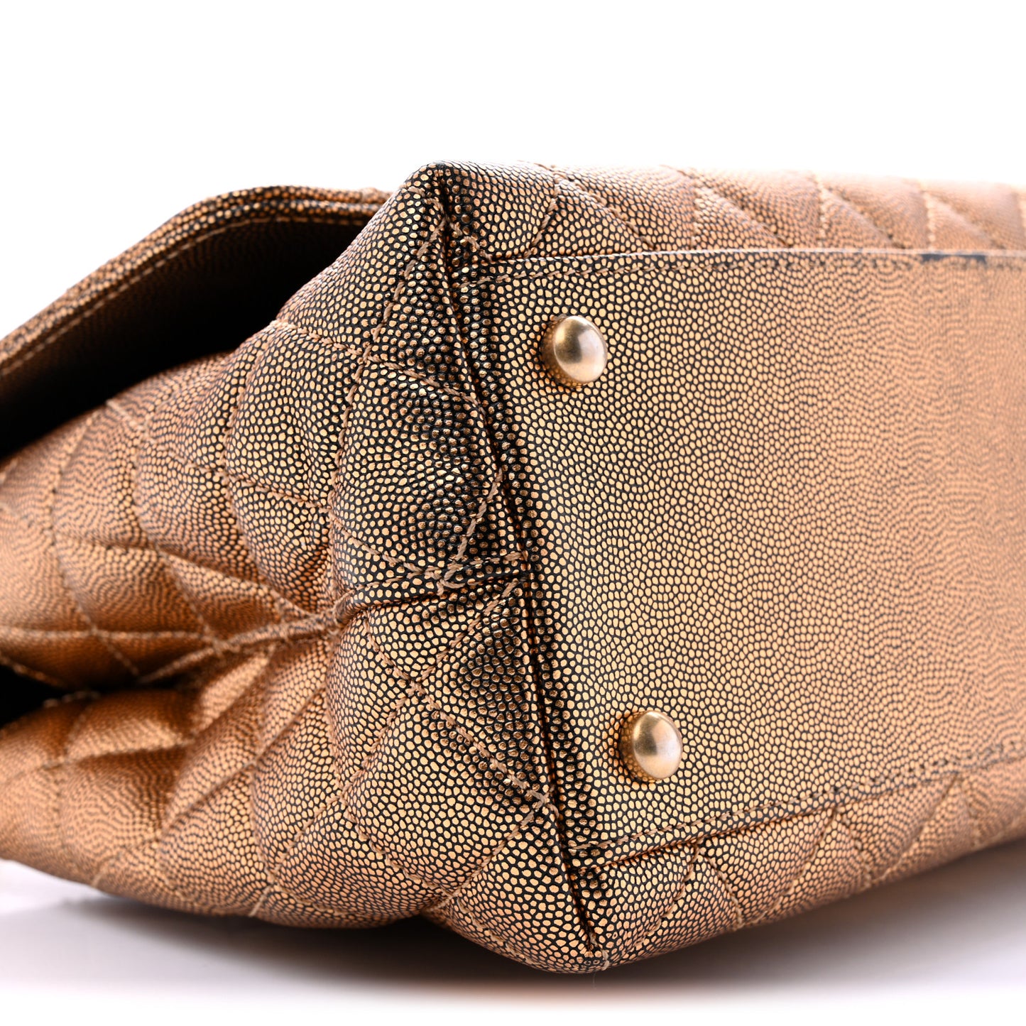 Metallic Caviar Quilted Small Coco Handle Flap Gold