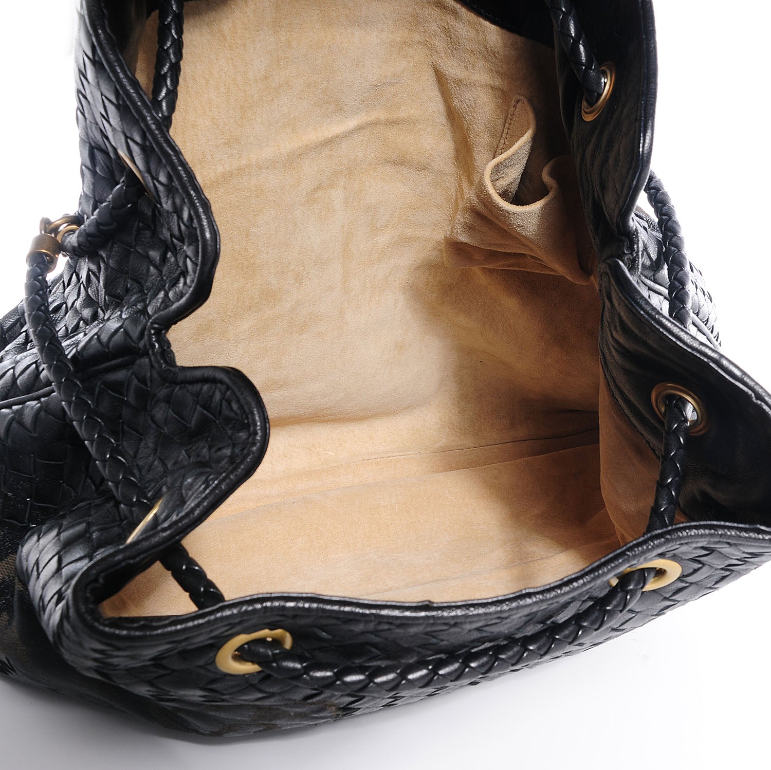 Bottega Veneta Waxed Leather Intrecciato Farfalle Draw-String Bag Nero Black 6 of 10