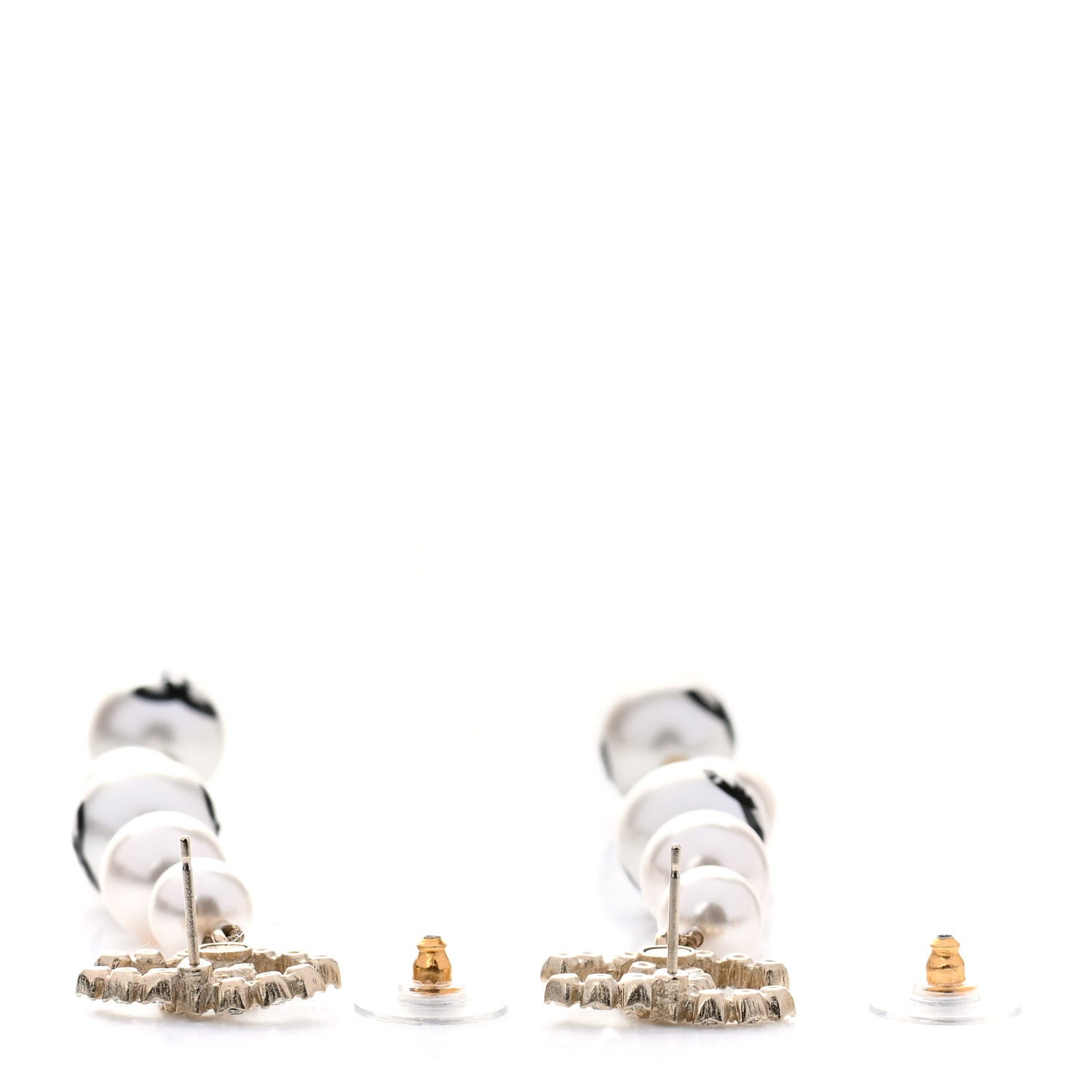 Chanel Pearl Crystal Coco's Pearls CC Long Drop Earrings Pearly White Gold Black 3 of 5