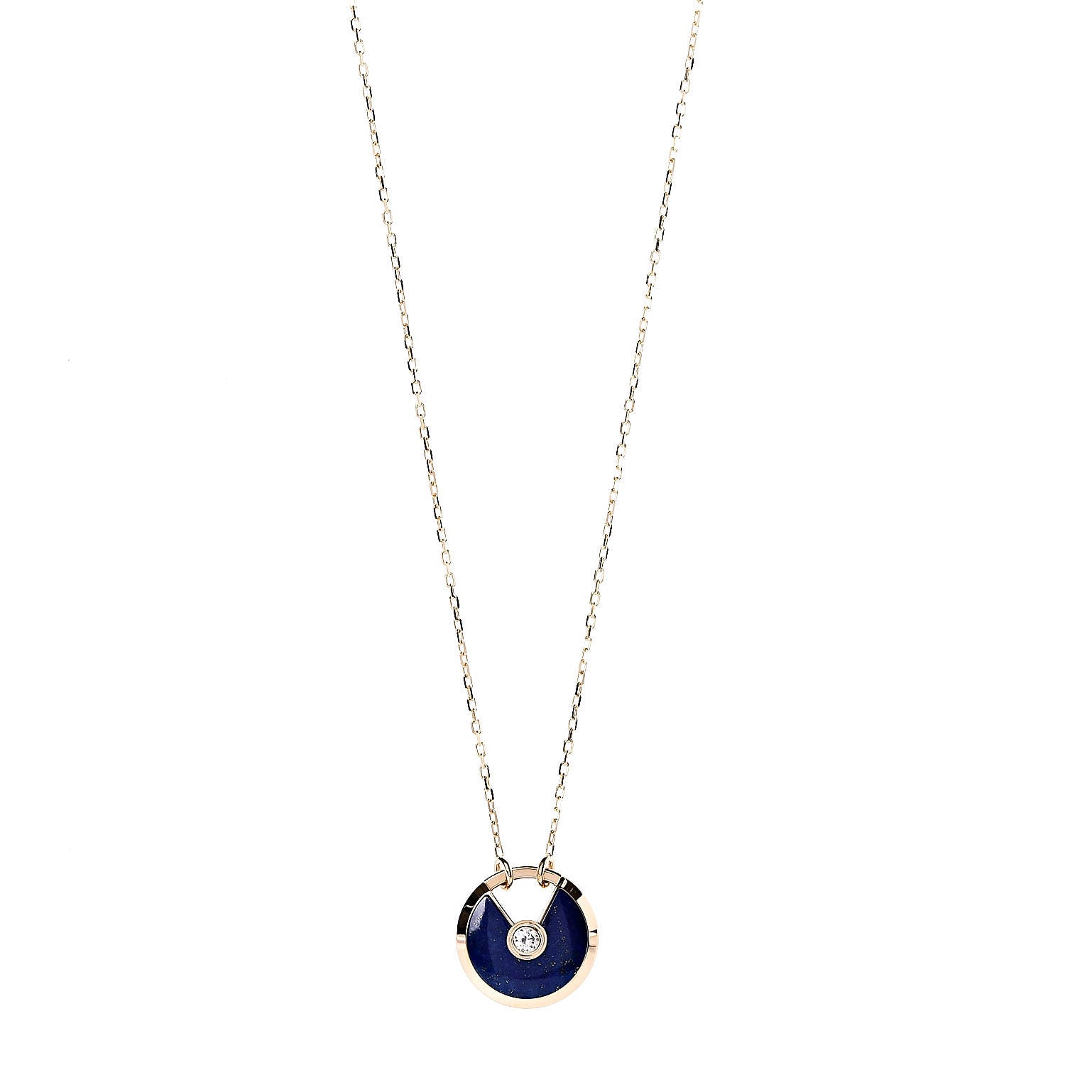 Cartier 18K Yellow Gold Diamond Lapis Lazuli SM Amulette de Cartier Pendant Necklace 1 of 5