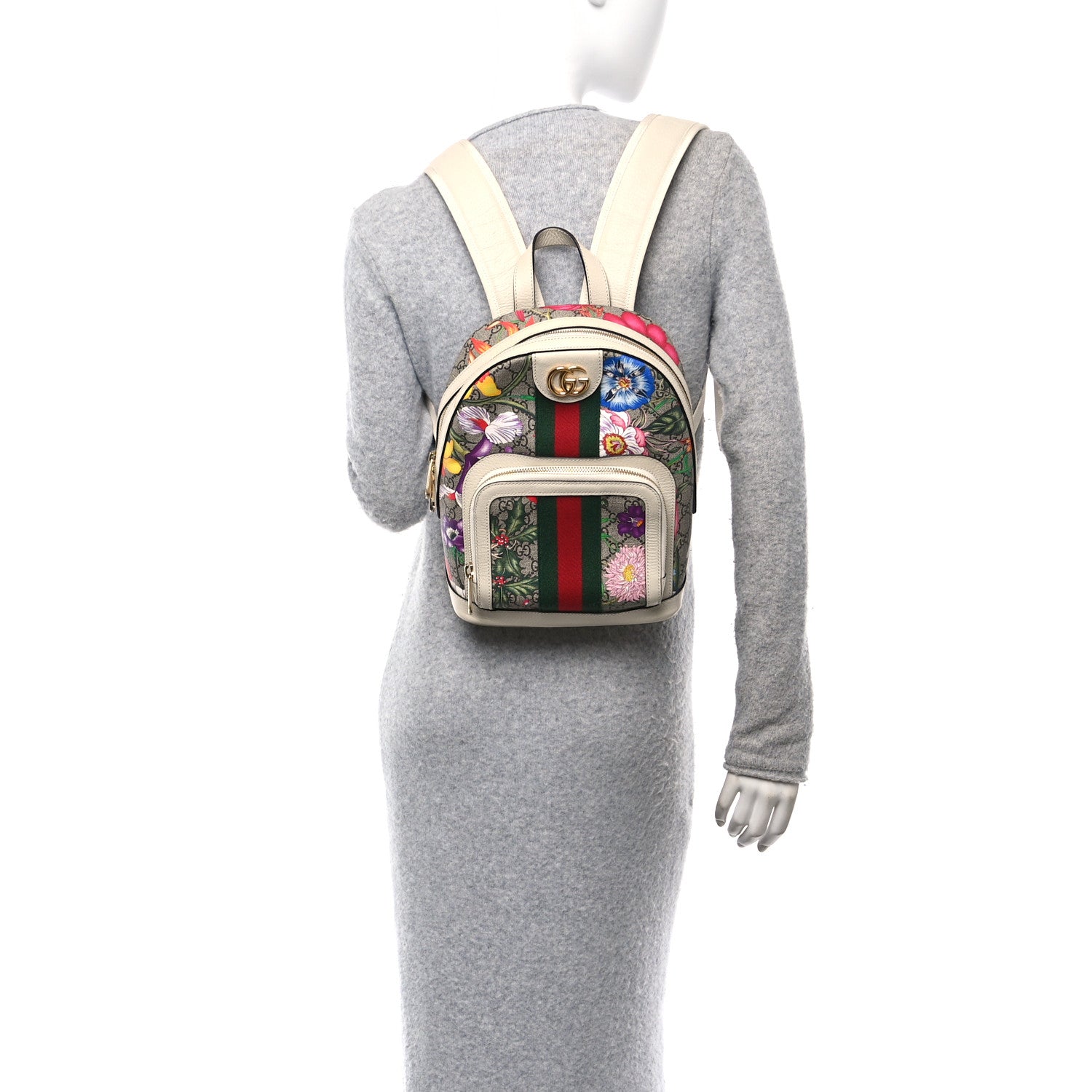 Gucci GG Supreme Monogram Flora Web Small Ophidia Day Backpack White 3 of 10