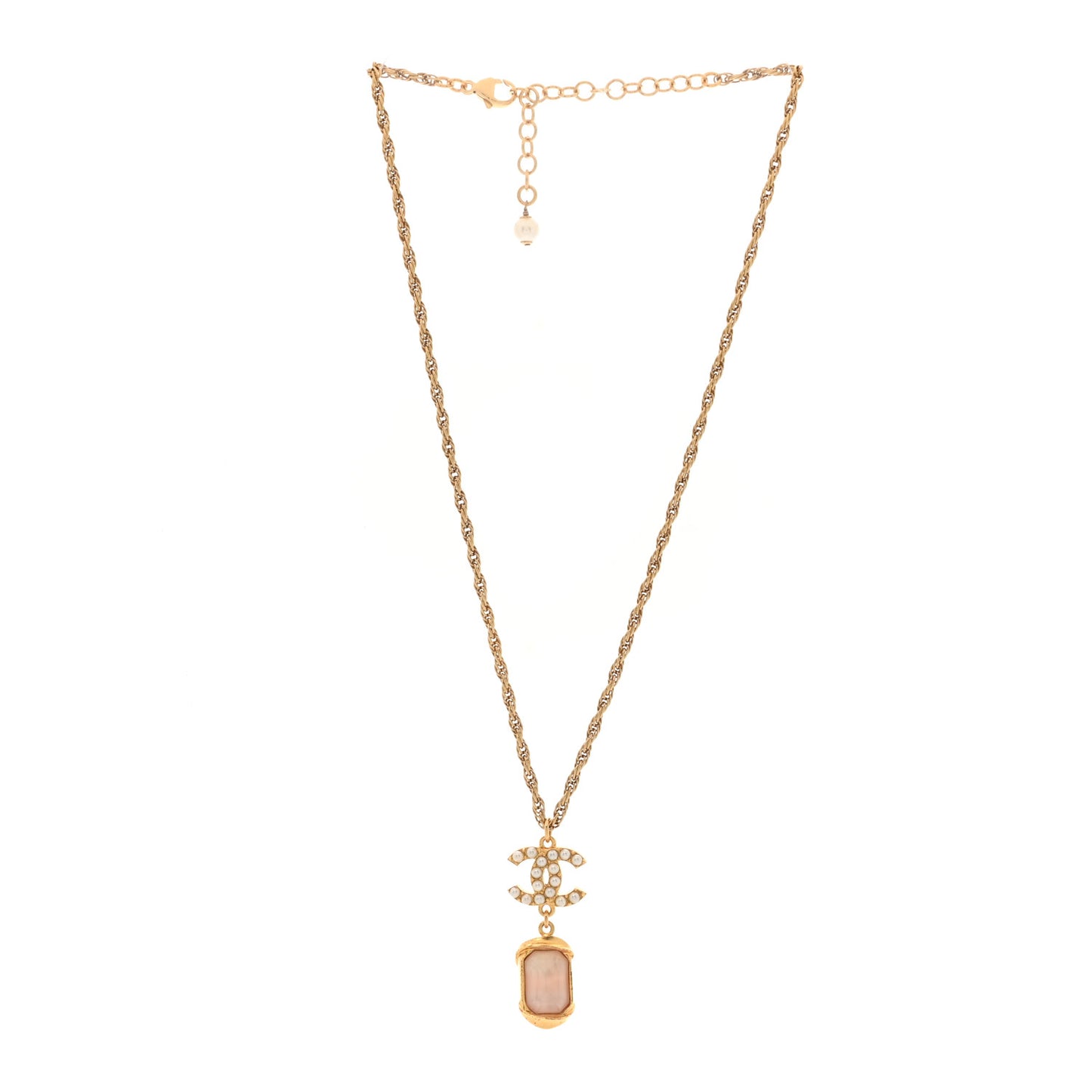 Pearl Crystal CC Pendant Necklace Gold Pink Pearly White
