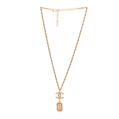 Chanel Pearl Crystal CC Pendant Necklace Gold Pink Pearly White 3 of 5