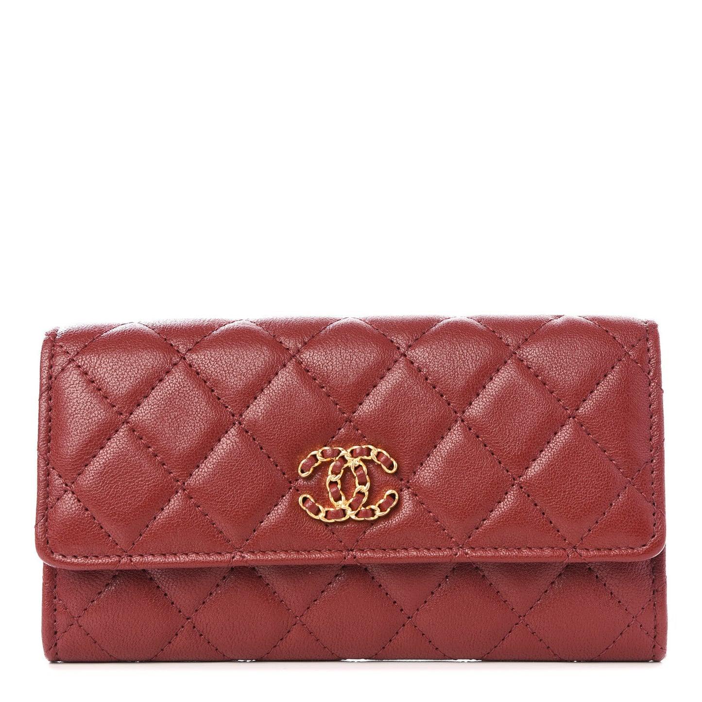 Lambskin Quilted Medium 19 Flap Wallet Burgundy