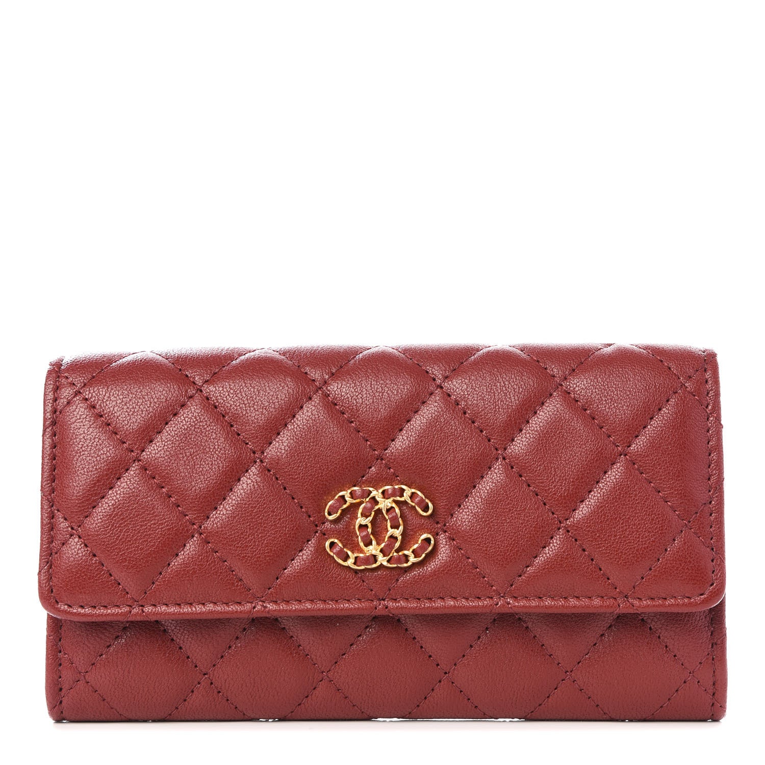Chanel Lambskin Quilted Medium 19 Flap Wallet Burgundy 1 of 10