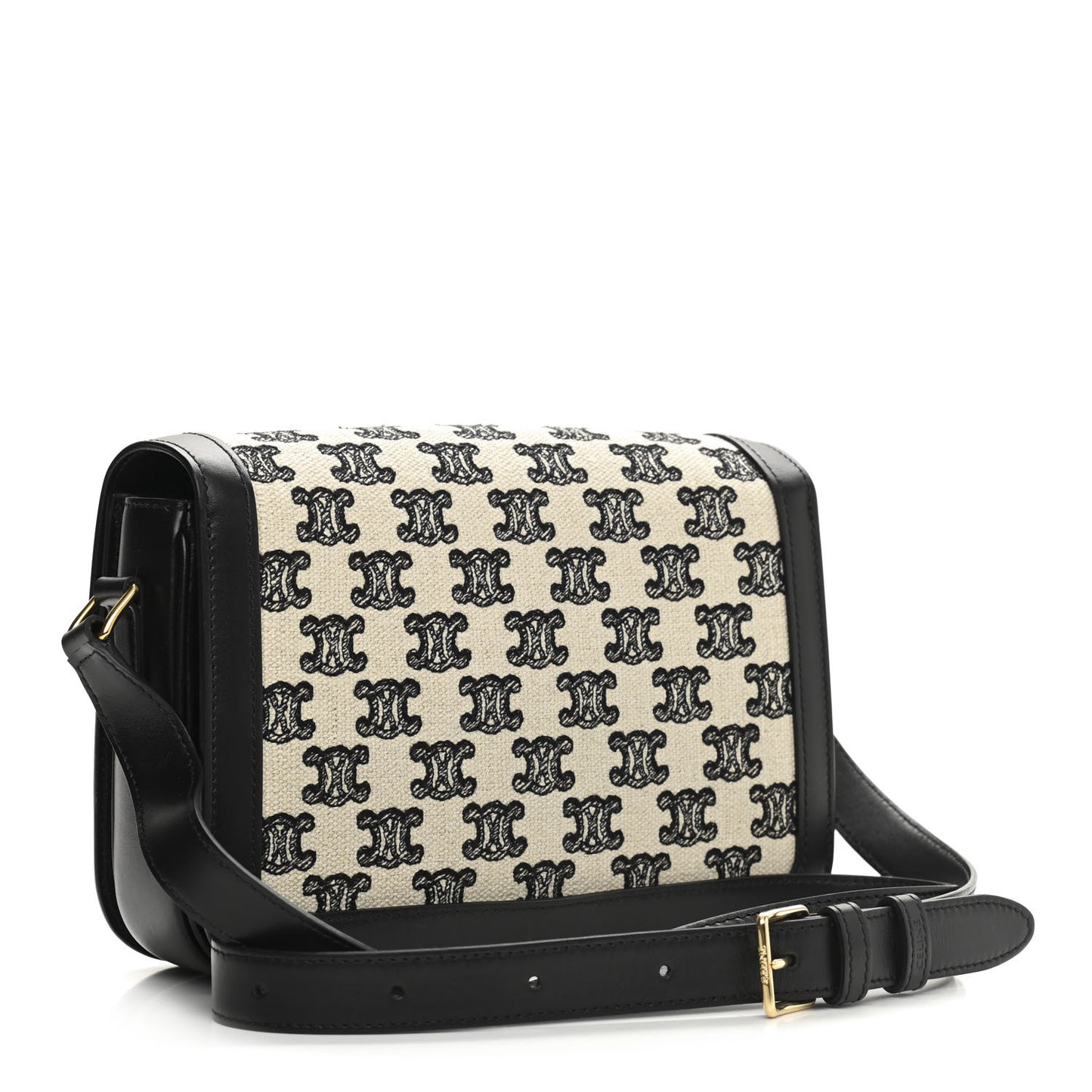 Canvas Calfskin Triomphe Embroidered Medium Triomphe Bag Black