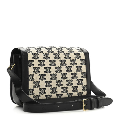 Celine Canvas Calfskin Triomphe Embroidered Medium Triomphe Bag Black 3 of 12