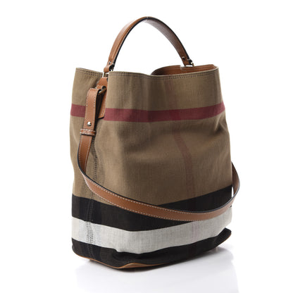 Burberry Canvas Mega Check Medium Ashby Hobo Saddle Brown 3 of 9