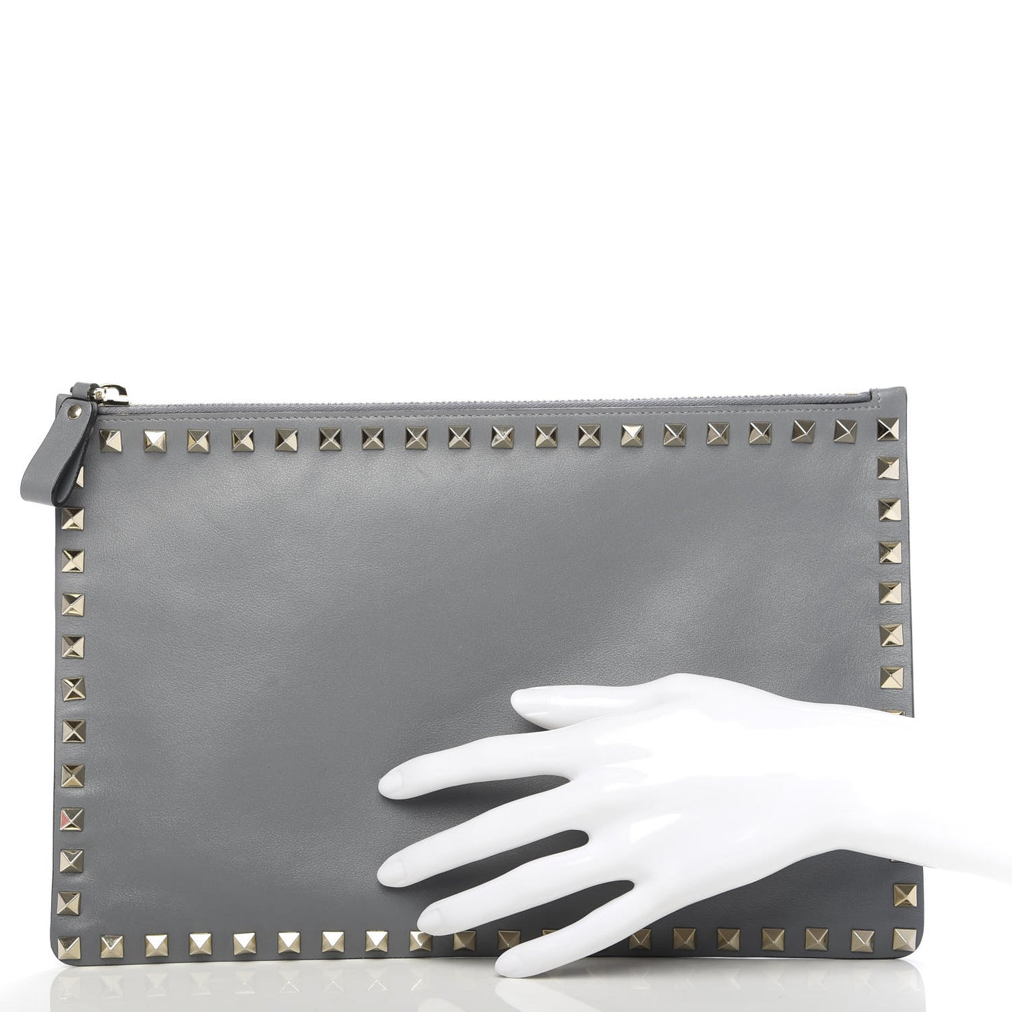 Vitello Large Rockstud Zip Pouch Pastel Grey