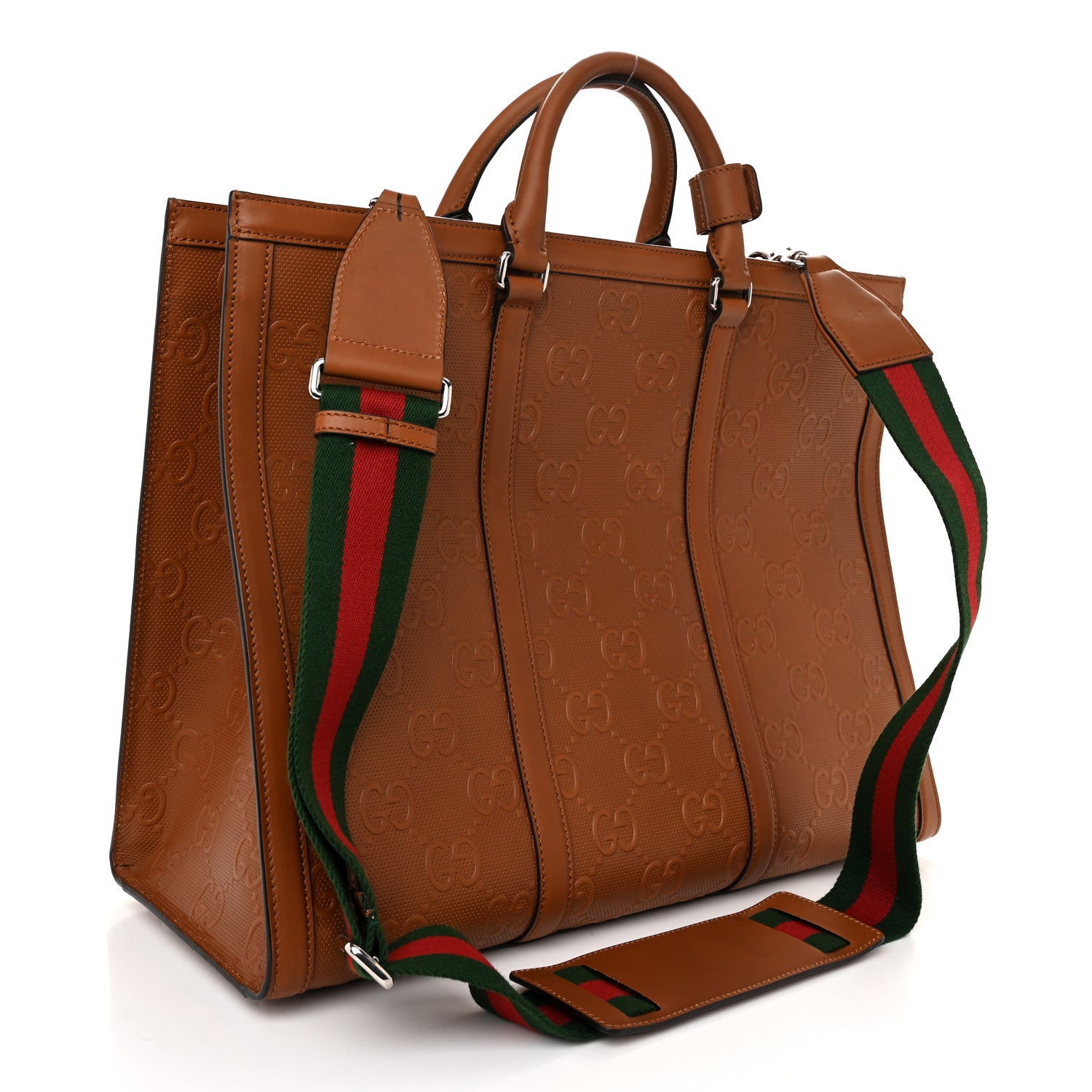 Gucci Calfskin GG Tennis Embossed Large Tote Bag Brown 3 of 12