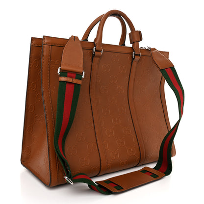 Gucci Calfskin GG Tennis Embossed Large Tote Bag Brown 3 of 12