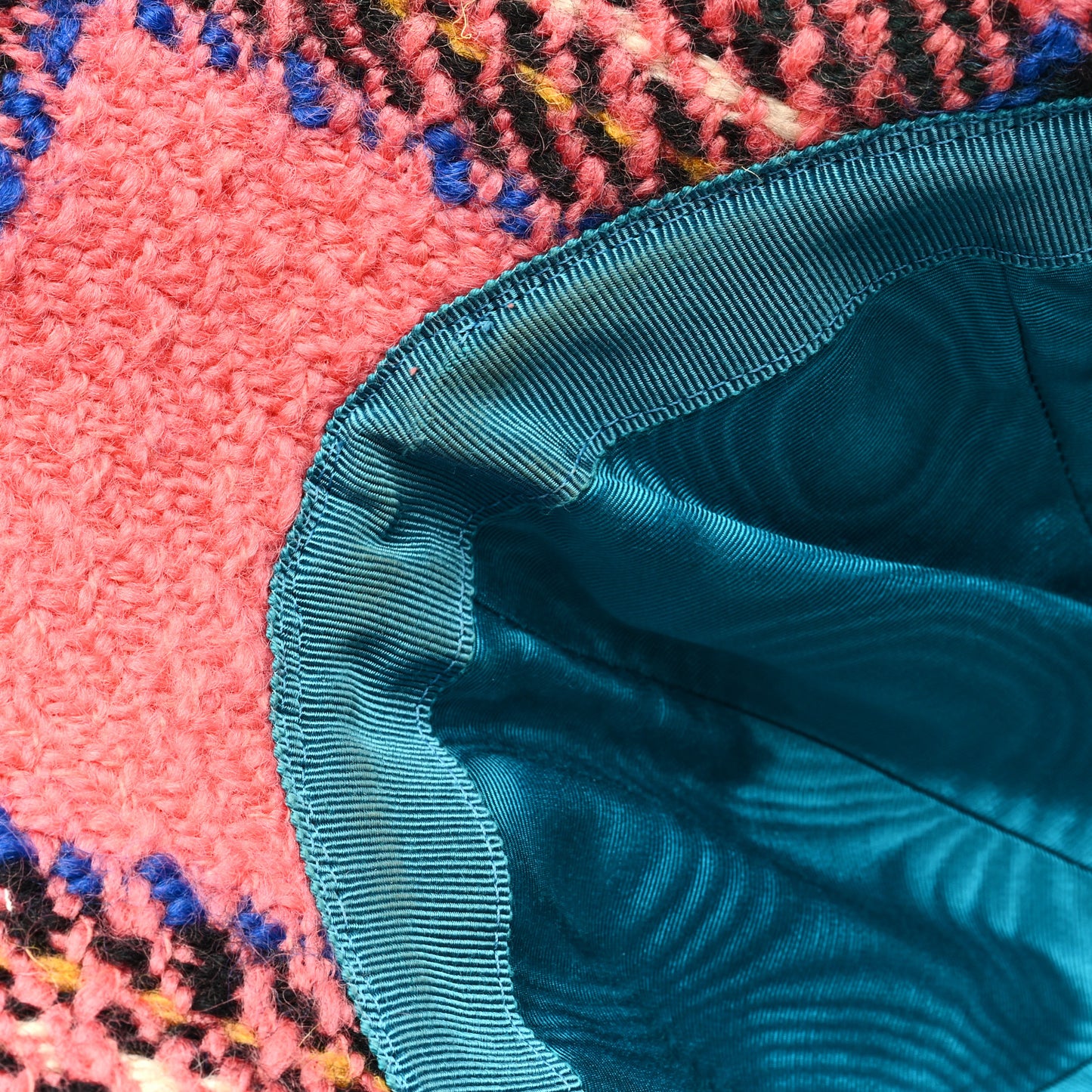Wool Tweed Wide Brim Hat Blue Pink Black