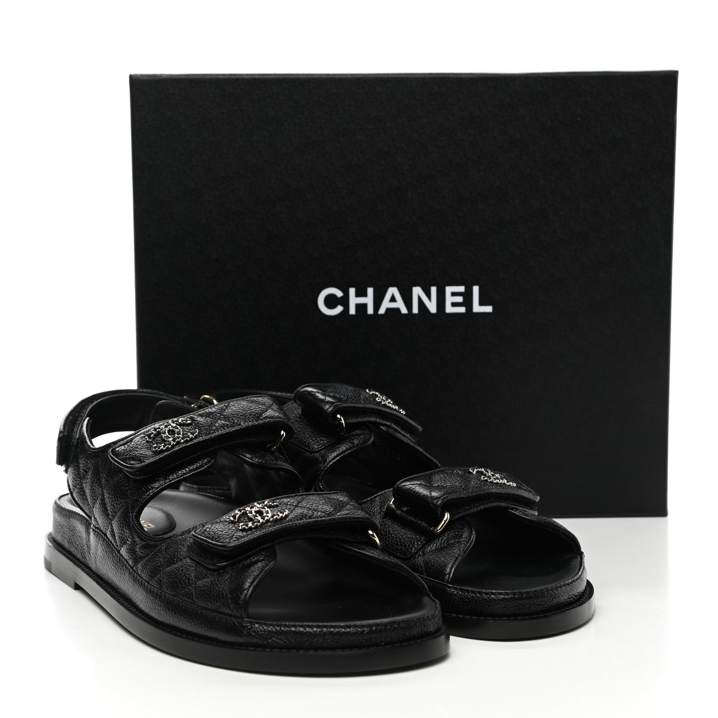 Grained Calfskin Velcro Dad Sandals 40.5 Black