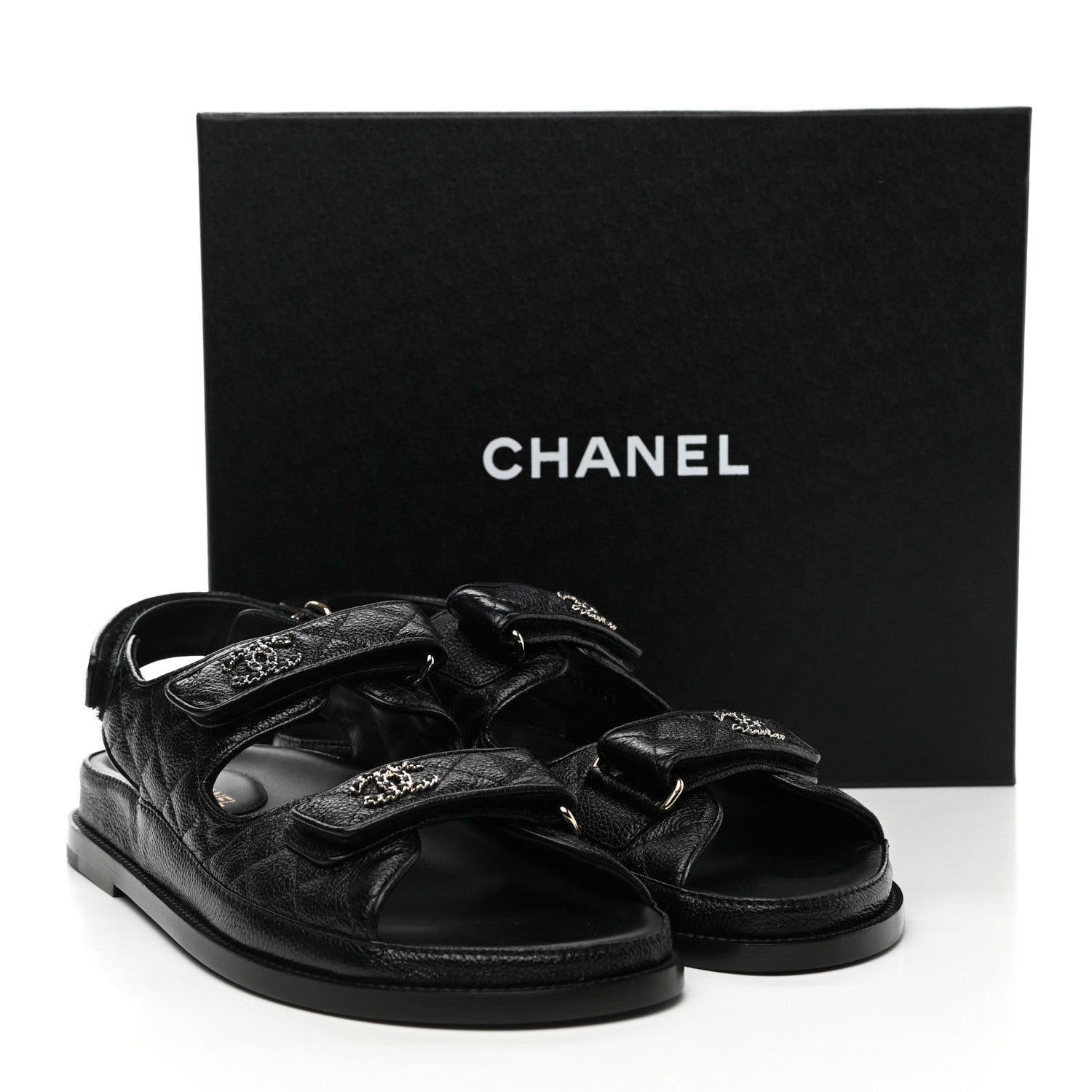 Chanel Grained Calfskin Velcro Dad Sandals 40.5 Black 12 of 12