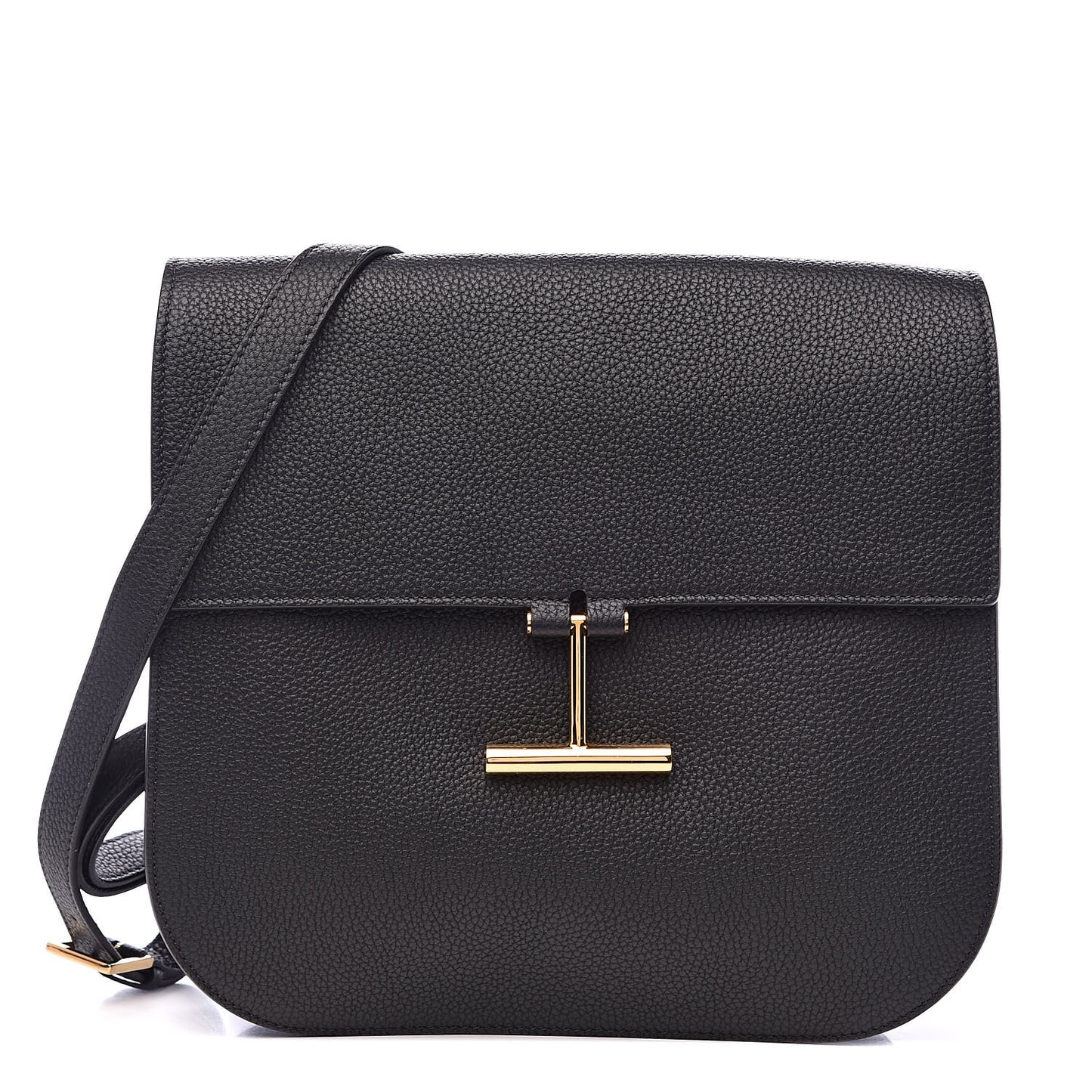 Calfskin Large T Clasp Tara Crossbody Bag Black