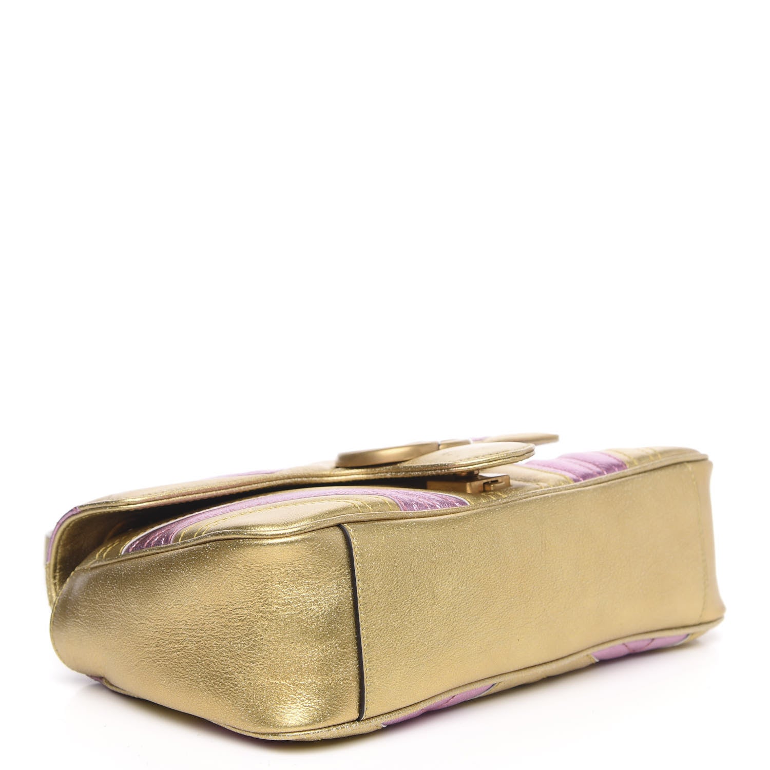 Gucci Metallic Calfskin Matelasse Small GG Marmont Shoulder Bag Gold Pink 4 of 10