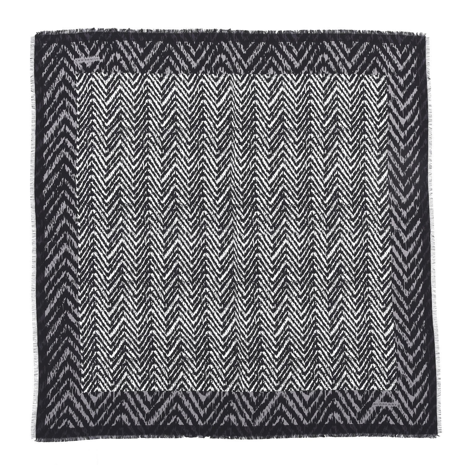 Burberry Silk Chevron Print Scarf Black White 1 of 2