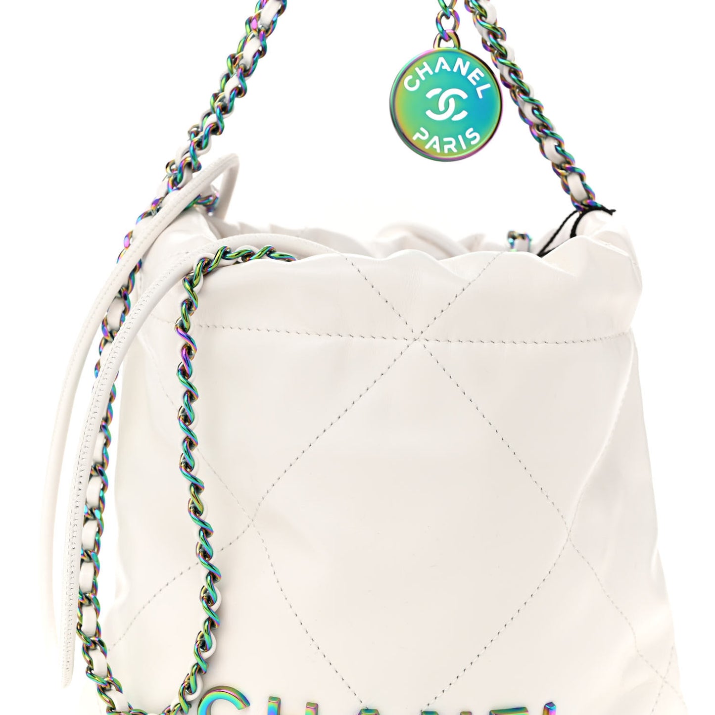 Shiny Calfskin Quilted Rainbow Mini Chanel 22 White