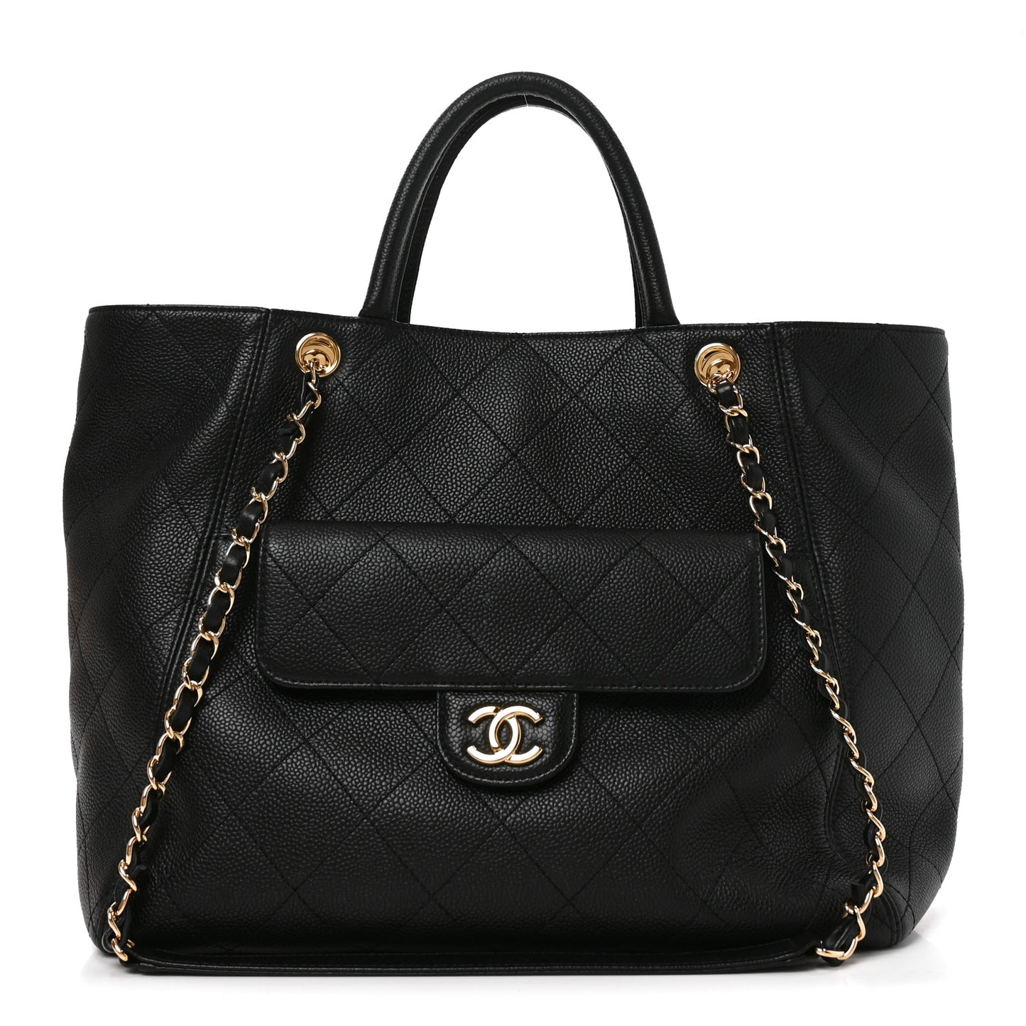 Caviar Quilted Shopping Tote Black