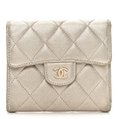 Chanel Metallic Lambskin Quilted Flap Card Holder Wallet Light Gold 1 of 10