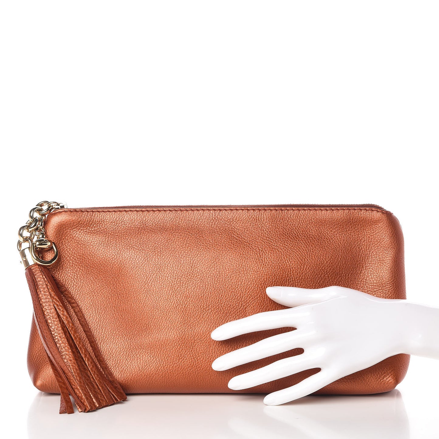 Metallic Pebbled Calfskin Tassel Clutch Orange