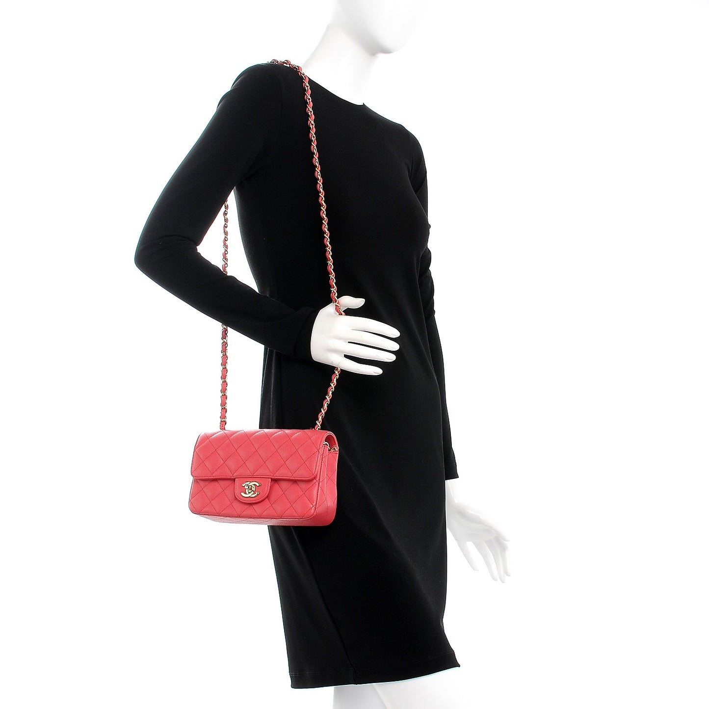 Caviar Quilted Mini Rectangular Flap Dark Pink