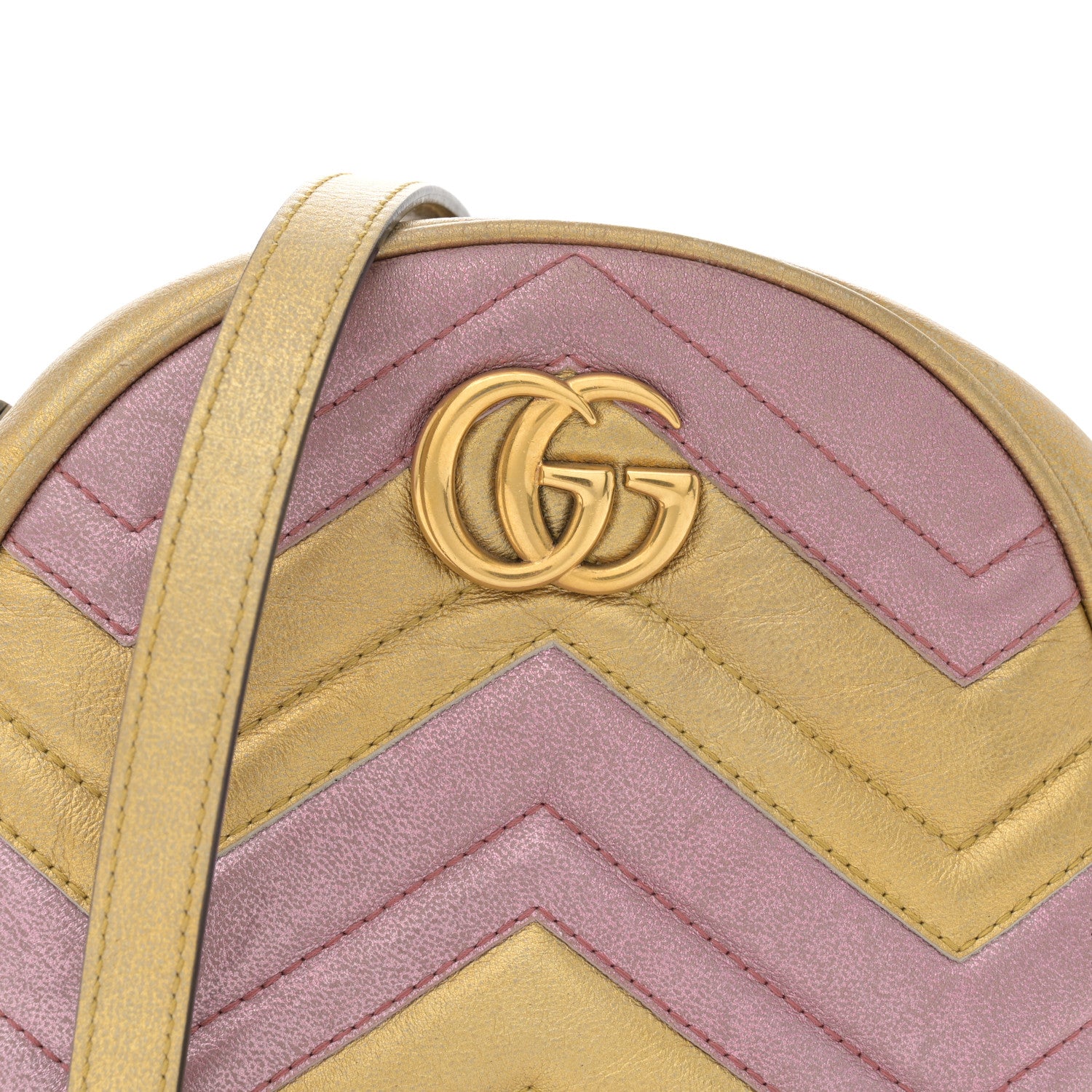 Gucci Metallic Nappa Matelasse Heart Mini GG Marmont Round Shoulder Bag Oro Vecchio Rosa 8 of 12